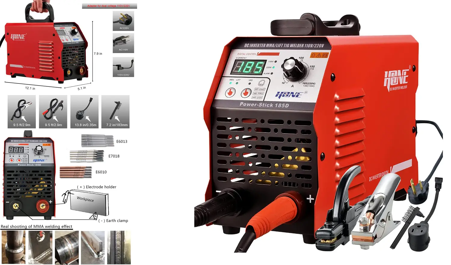 HONE ARC Welder, Actual 185Amp 110V/220V Lift Tig Function