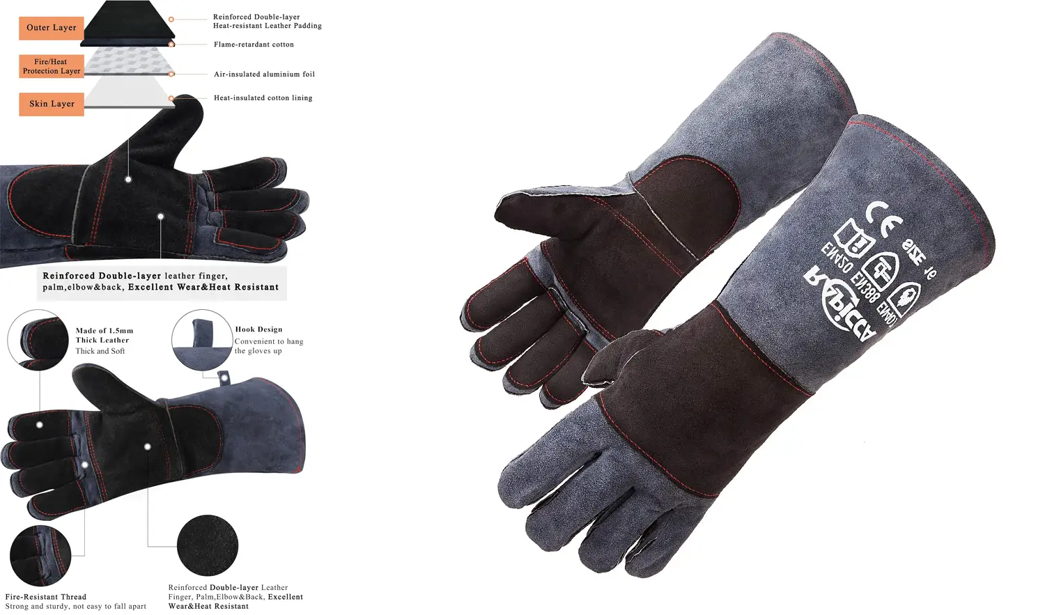 RAPICCA Fireplace Gloves Fire Heat Resistant