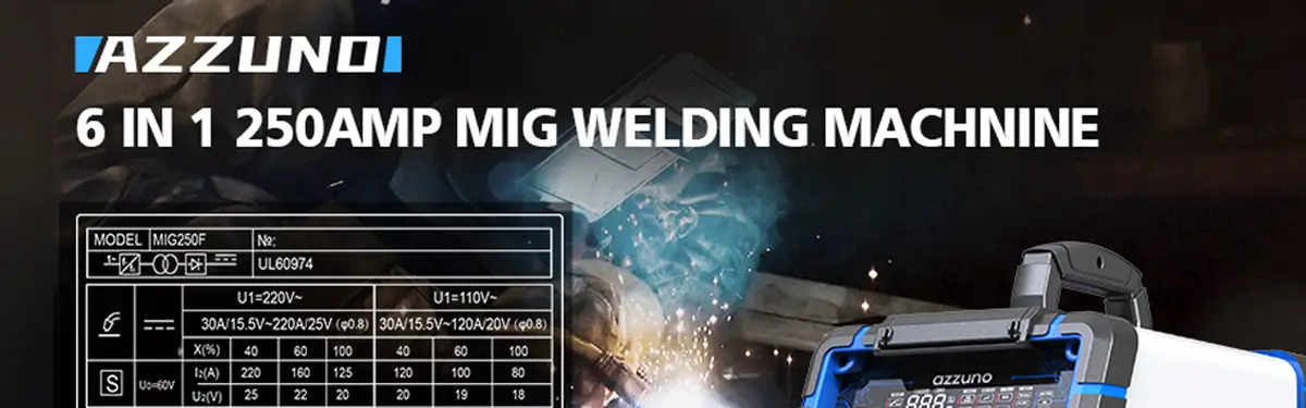 AZZUNO Aluminum 250Amp MIG Welder,6 in 1 Gas