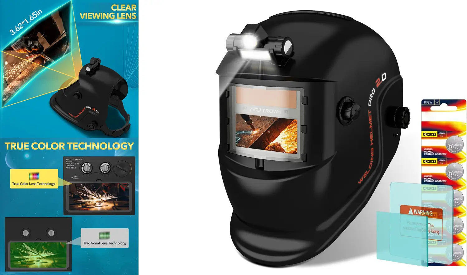 Welding Helmet with Light True Color