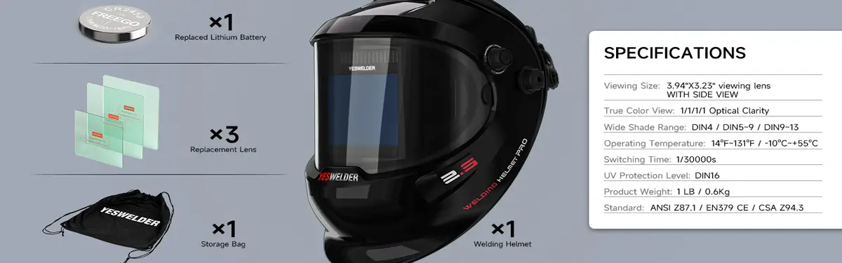 YESWELDER Large Viewing True Color Solar Powered AWelding Helmet